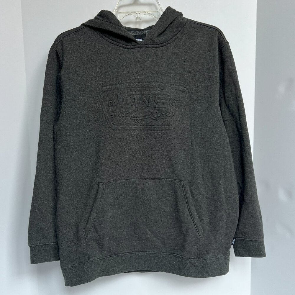 VANS Fleece Hoodie Sweatshirt Youth XL Embossed Logo - Dark Gray Heather EUC